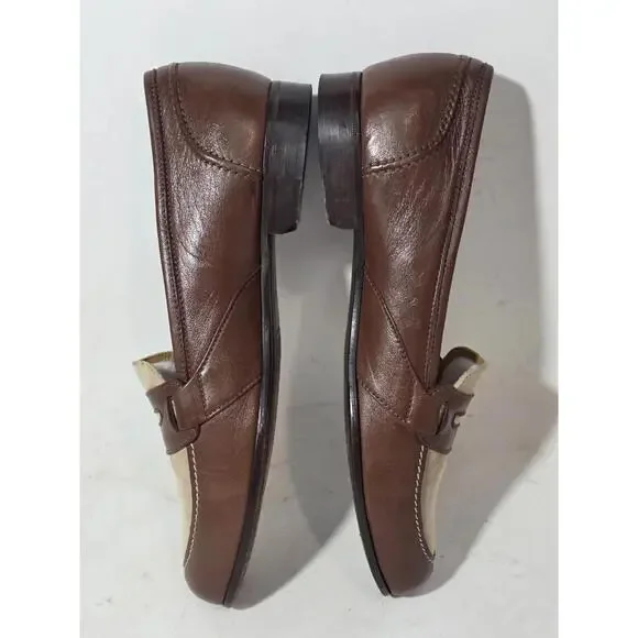 zelli penny loafers creme brown shoes slip on mens 9.5 M